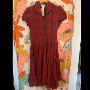 Magnolia press Unique Vintage Red Tartan Plaid pin up swing dress Medium